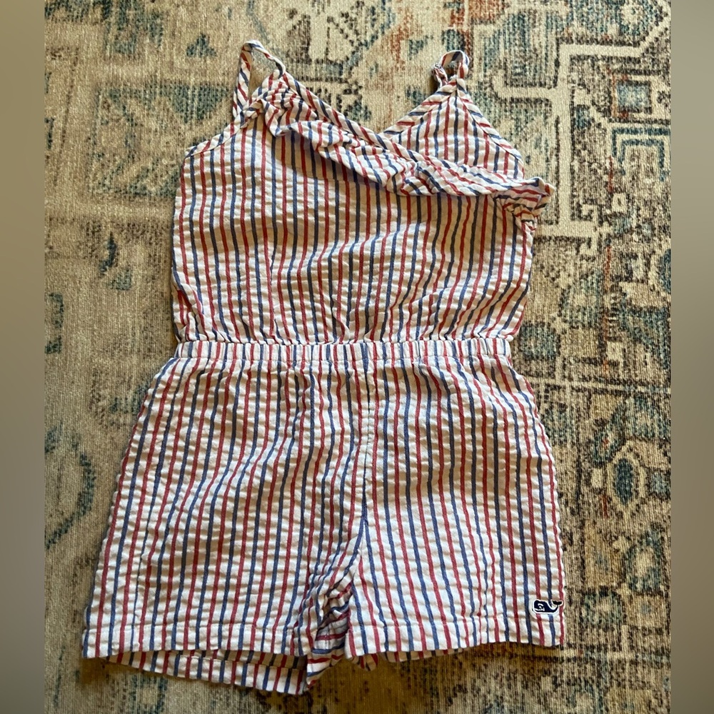 Vineyard Vines Girls Red, Blue & White Striped Sleeveless Romper